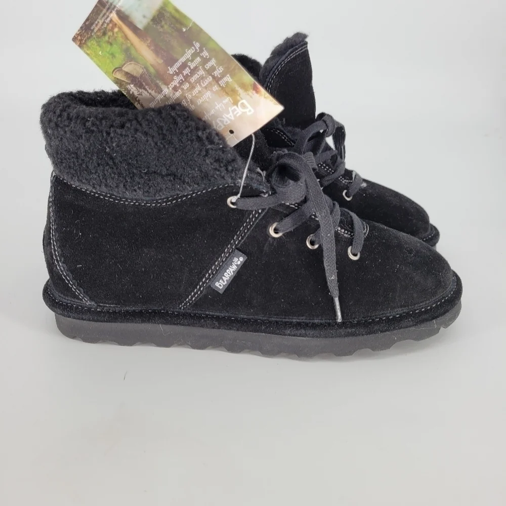 BEARPAW big kids sherpa black booties boots size 5 could fit womens 7